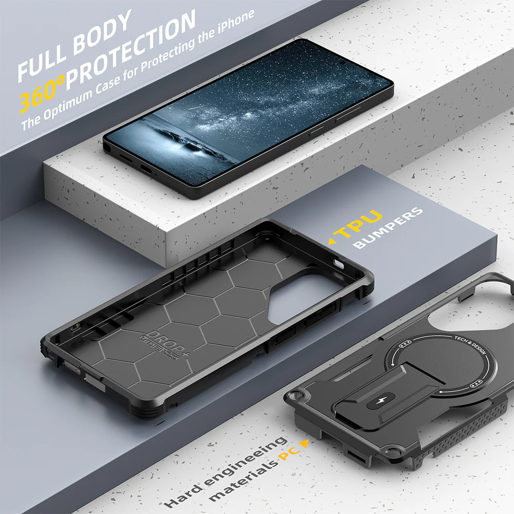 US LITE Back Cover with Portable Kickstand | Mag-Safe Compatible Magnetic Case | Shockproof Military Grade Protection | Rugged Armor Design Phone Cover For Samsung - Image 5