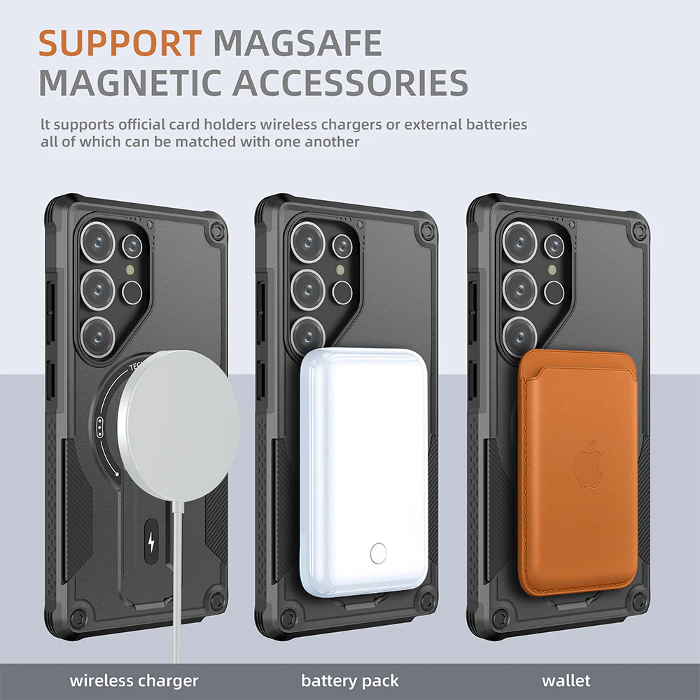 US LITE Back Cover with Portable Kickstand | Mag-Safe Compatible Magnetic Case | Shockproof Military Grade Protection | Rugged Armor Design Phone Cover For Samsung - Image 6