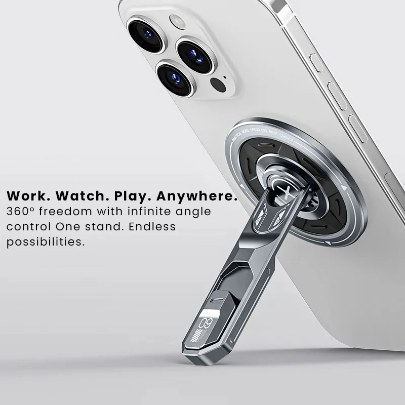 US LITE Magnetic Phone Stand with 360° Rotation | Foldable Ring Grip Kickstand | Adjustable Viewing Angle | Stress Relief Switch | Durable Metal Holder for All SmartPhones - Image 3