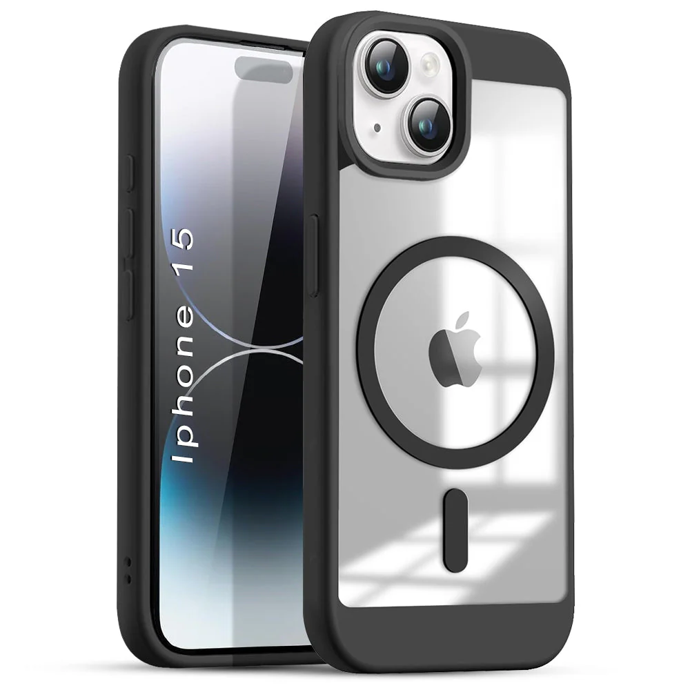 US LITE Shockproof Mag-Safe Transparent Clear Hard Back Cover Case with Soft Edge | Camera Protection & Wireless Charging Support for iPhone Series - Image 37